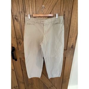 Christopher & Banks Khaki Crop Pants Women 12 Short Beige Cotton Stretch Chino